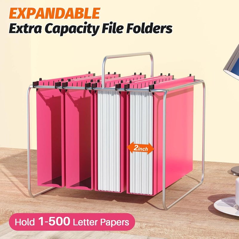 SHUTEX Extra Capacity Plastic Hanging File Folders,12 Pack Reinforced Hang Folders,Heavy Duty 2 Inch Expansion,Plastic Filing Cabinet Folders,Letter Size,Designed for Bulk Files, Medical Charts,Pink - Image 4